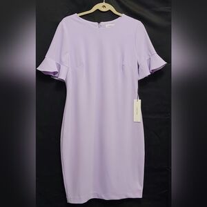 Calvin Klein Women’s Dress With Short Bell Sleeve Lilac Purple Color Size 12